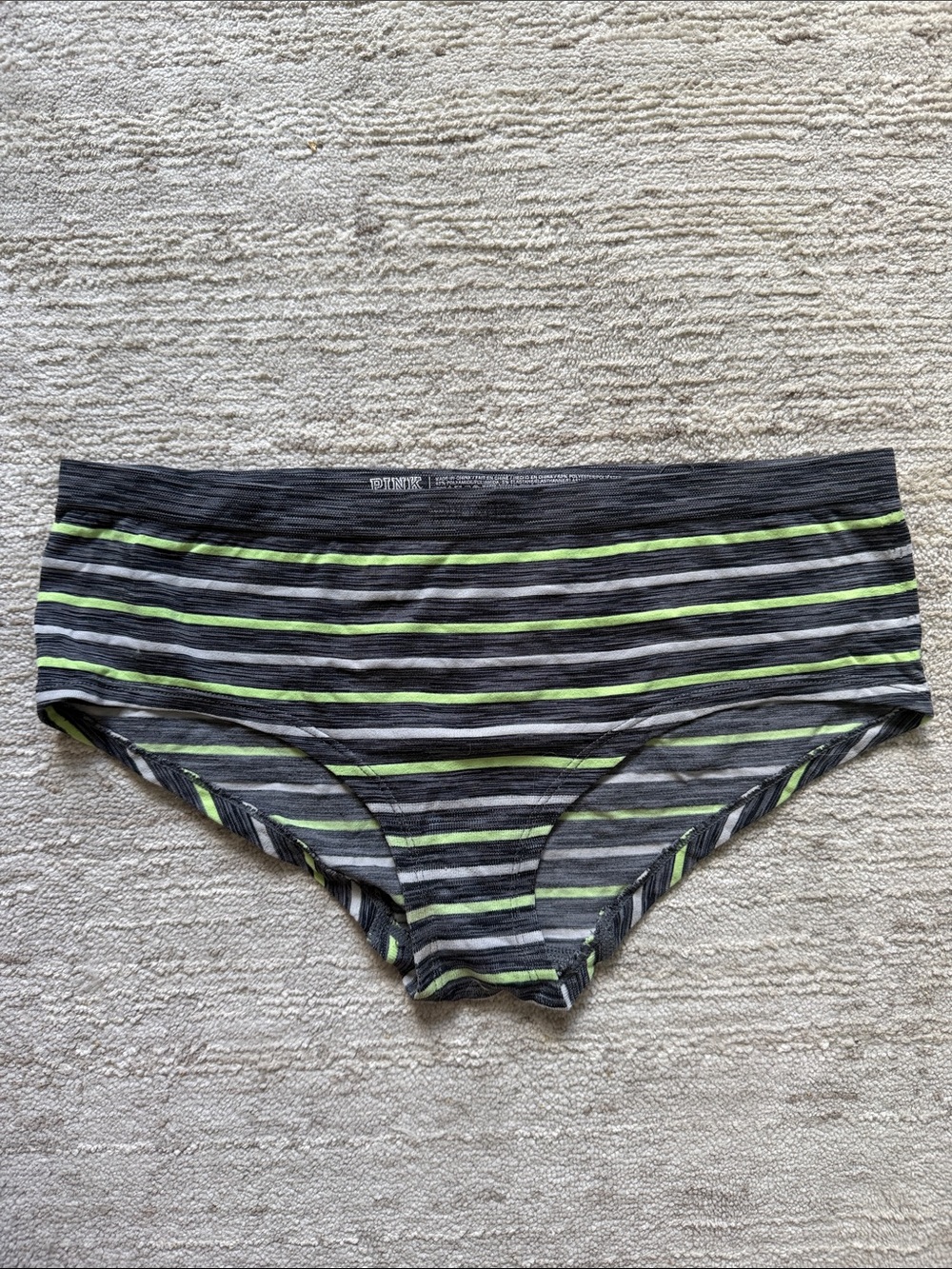 PINK Victoria's Secret Gray, Charcoal & Lime Striped Hipster